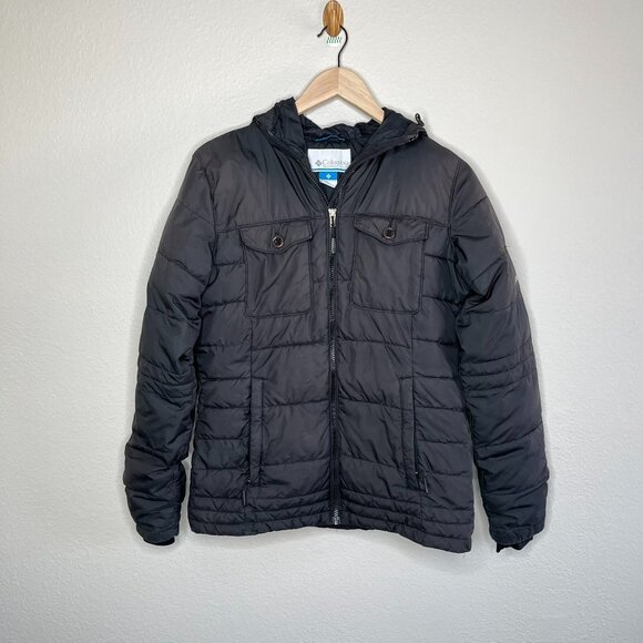 Columbia Mens Black Quilted Hooded Down Filled Jacket Size M - Picture 2 of 16